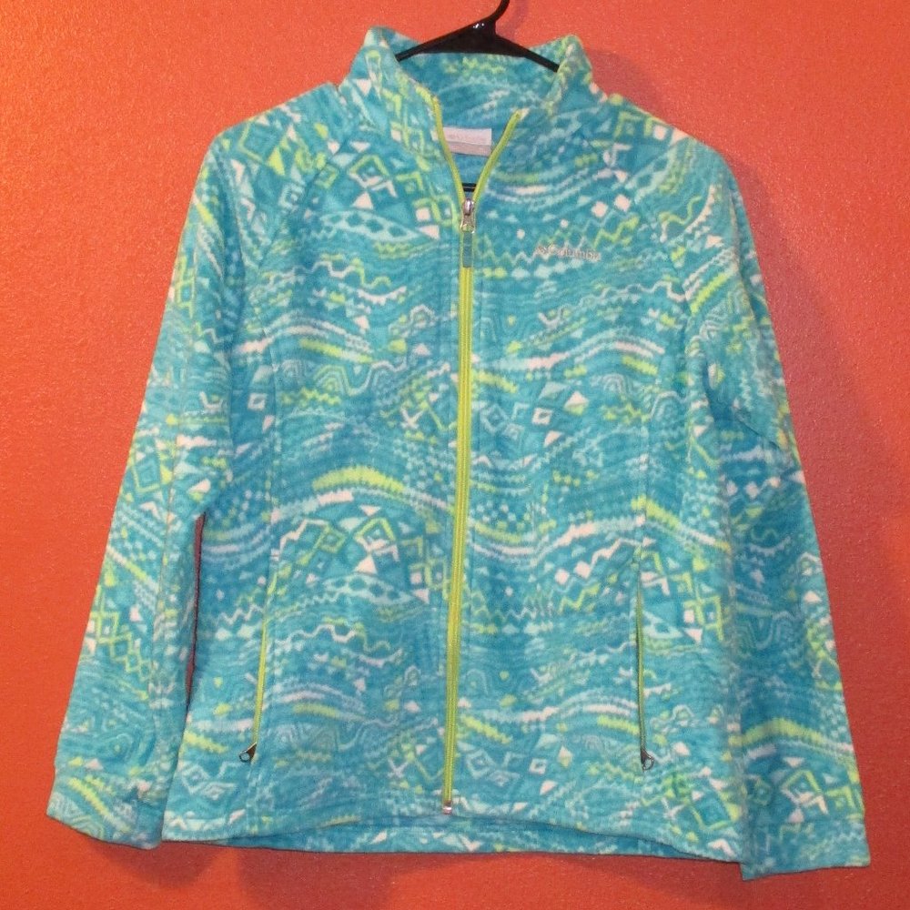 Columbia Jackets Youth X Large Blue Green Full Zip Pockets Outdoor Fleece Jacket